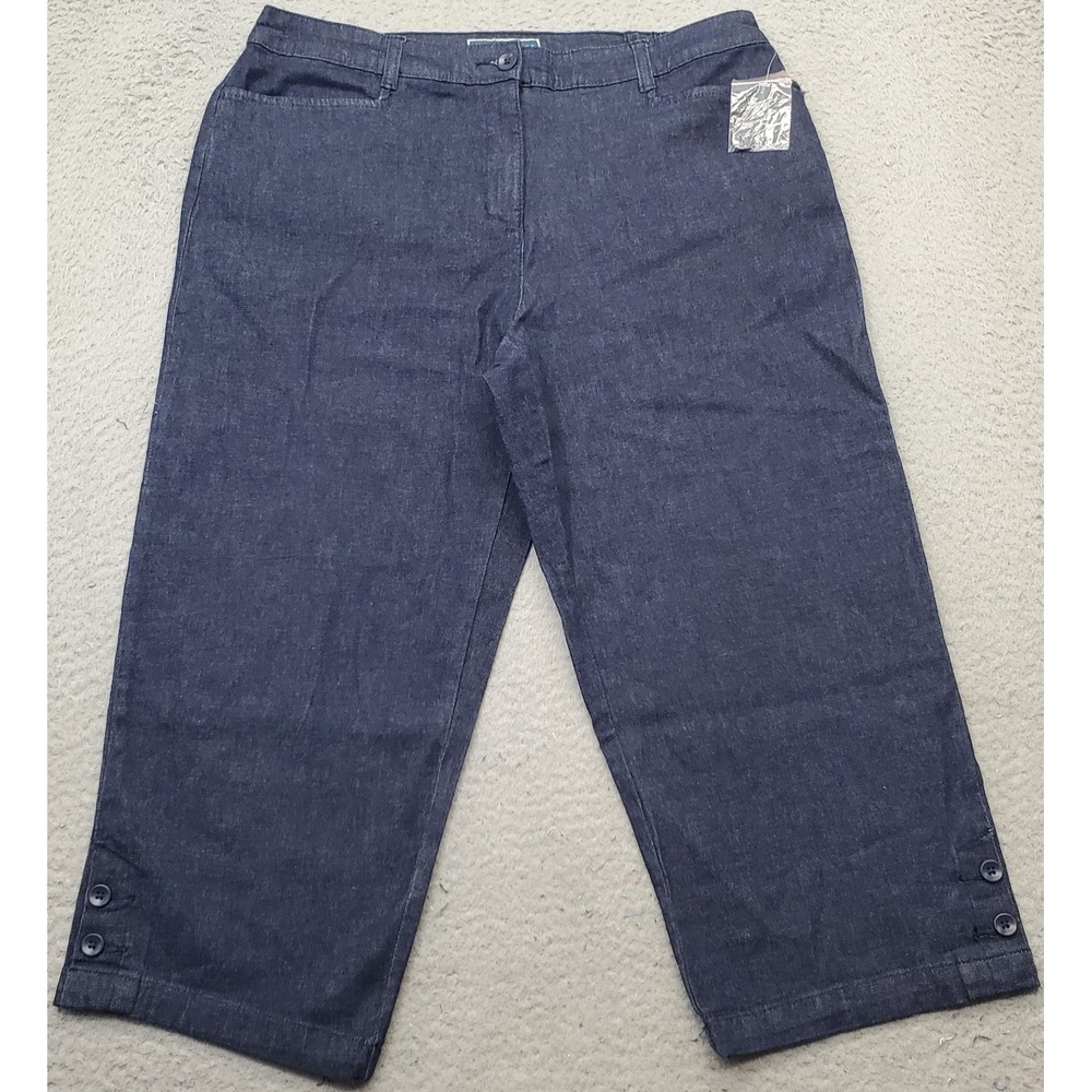 Karen Scott‎ Cropped Jeans Womens Size 12 Blue Dark Wash Ankle Button Wide Leg